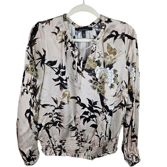 White House Black Market Tops - White House Black Market Floral Tie Neck Long‎ Sleeve Smocked Blouse Size S